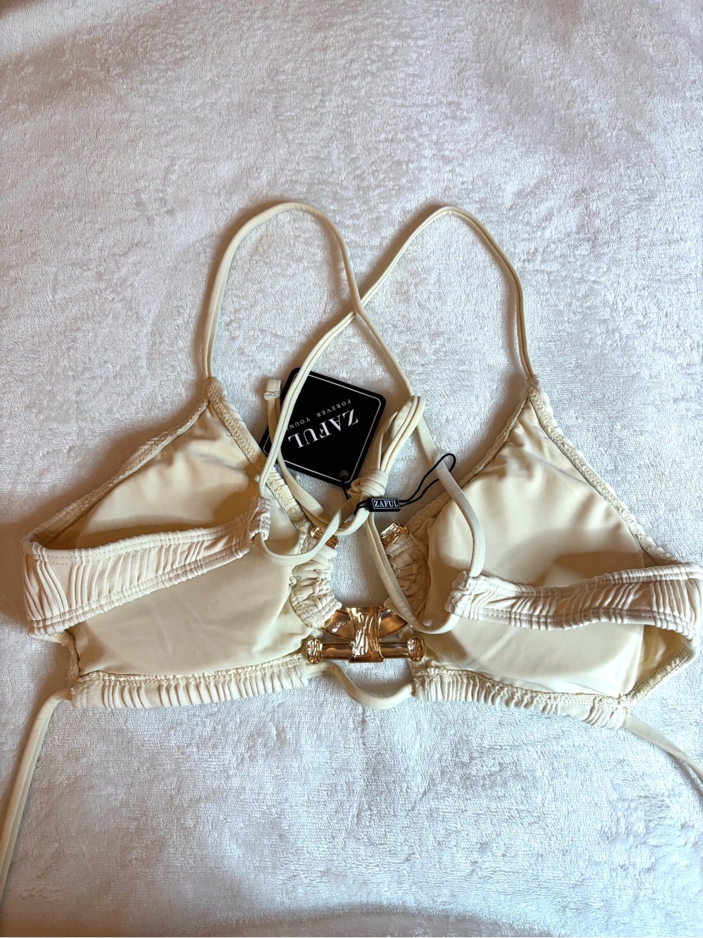 Zaful Women’s Beige Textured Tie-Side Bikini Set - Elegant Swimwear - Picture 3 of 8